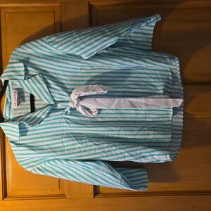 Ms. Chic Californis 80's Striped Aqua Woman's Shirt with Tie